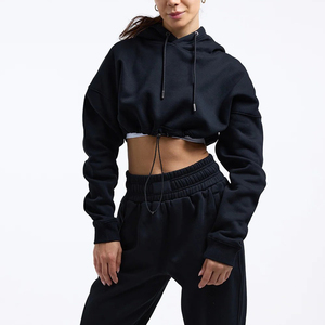 Sudadera con capucha extragrande de algodón polar para mujer con logo personalizado al por mayor, manga larga, hombro caído, transpirable - Product Image 1