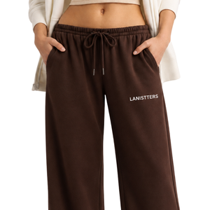 <b>Women</b> Brown Wide Leg Fleece Sweatpants Elastic Waist Drawstring Loose Fit Casual Straight Leg Jogger <b>Trousers</b> - Product Image 3