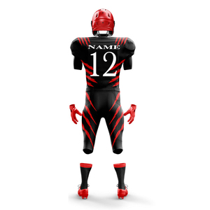 American Football Uniform Set Men's Black Red Striped Sublimated Jersey Pants Gloves <b>Socks</b> Fitted <b>Moisture</b> Wicking All Seasons - Product Image 2