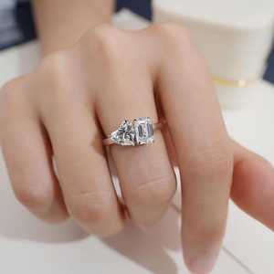Shining Lab Grown 1.01CT Each Heart & Emerald Cut Diamond Toi Et Moi <b>Ring</b> For Women's 14K White Gold Fine Surprise Gift Her - Product Image 4