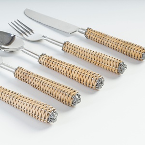 Ensembles de couverts en acier inoxydable pour la salle à manger, ensembles de couverts à poignée en rotin en acier inoxydable 18/10 de haute qualité pour la salle à manger - Product Image 2