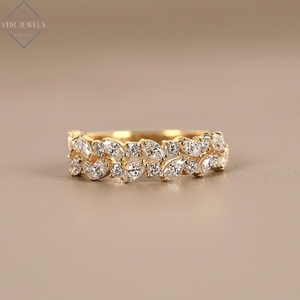 Anillo de Eternidad de Diamantes Marquise de Lujo en Oro Amarillo con Eslabones en Forma de Hoja, Joyería Nupcial para Mujer, Regalo de Aniversario - Product Image 1