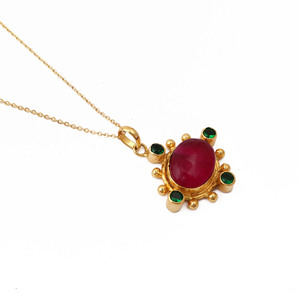 Ruby Jade and Emerald Quartz Pendant Necklace 18k Gold Plated Gemstone Necklace V - Product Image 2