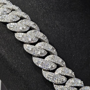 925 Sterling Silver <b>Iced</b> <b>Out</b> Cuban Link <b>Chain</b> VVS Moissanite Baguette Round Cut Hip Hop Necklace for Men - Product Image 4
