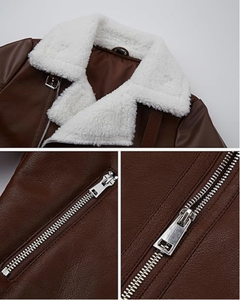 Veste Moto en Similicuir pour Femme, Doublure Sherpa en Fausse Fourrure, Manteau d'Hiver Style Biker, Veste Café Racer, Personnalisation OEM ODM Vente en Gros - Product Image 5