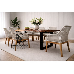 Juego de Mesa de Comedor de Madera Monkey Pod con 8 Sillas de Respaldo Sólido y Detalles de Cuerda Tejida, Diseño Moderno para Comedores - Product Image 2