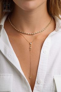 Collier Lariat de Luxe Délicat avec Sertissage clos, Pendentif Y Longue Goutte en Diamant Rond Superposé, Bijoux Fins en Gros - Product Image 6