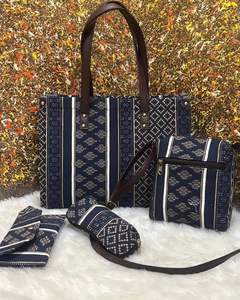 Conjunto de 4 Bolsos de Lona a Rayas para Mujer |   Conjunto de Bolso de Mano y Cartera Cruzada Tipo Tote, Conjunto de Bolsos de Moda - Product Image 3