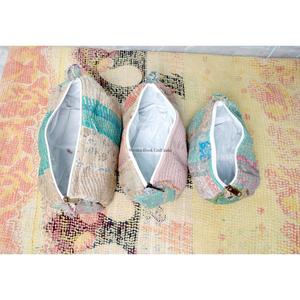 Custom Made Quilted Cotton 3 Pouch Set with Zippers for Boutique Retail & Gift Stores Ethnic Print Kantha Quilted Pouches bag - Product Image 4