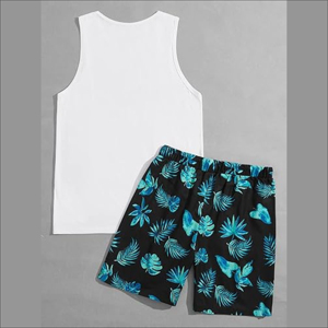 Custom Men's Summer Two-Piece <b>Set</b> with Distressed Embroidery and Shorts High-Quality Cotton Shirt and Tank Top Beach Shorts <b>Set</b> - Product Image 4