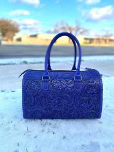 Bolso de Viaje Mini Speedy de Cuero Genuino 100% Azul con Diseño Floral Tallado a Mano, Novedad 2026, Lujoso y Deportivo - Product Image 2