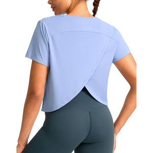 Premium Fit Womens <b>Crop</b> <b>Top</b> Custom Logo Workout <b>Crop</b> Shirt Moisture Wicking Quick Dry Wear For Fitness Training - Product Image 2