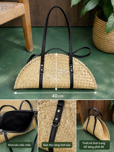 Handcrafted Braided Sedge Grass <b>Bag</b> Open Closure Rustic Traditional Craftsmanship Eco-Friendly Decorated Flowers Two Daily Life - Product Image 1