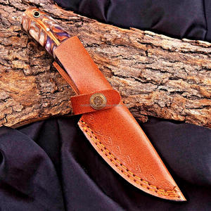 Couteau de chasse EDC à lame fixe en acier 12c27 personnalisé, manche en forme de cône de pin, étui en cuir, fabrication OEM, lame pleine longueur - Product Image 5