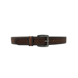 Ceinture en cuir véritable artisanale, motif panier, style western cowboy, décontractée, pour usage quotidien, boucle antique, unisexe - Product Image 1