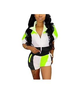 Women's Custom Embroidery Logo Lightweight Windbreaker with Zipper Plus Size Track <b>Jacket</b> and Short Set - Product Image 1