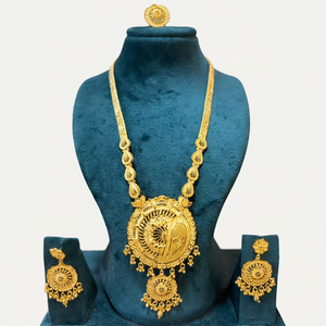 MOLL JEWELLERS Ensemble de collier long en or plaqué 24 carats avec zircon et boucles d'oreilles pendantes de créateur, bague de mariage et de fiançailles 93079 - Product Image 1