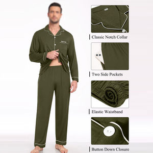 ชุดนอนผู้ชาย 2 ชิ้น ชุดนอนผ้าฝ้ายเนื้อนุ่ม กางเกงขายาว เสื้อยืดแขนยาวแบบเฮนลีย์ ชุดนอนลำลองสำหรับผู้ชาย - Product Image 4