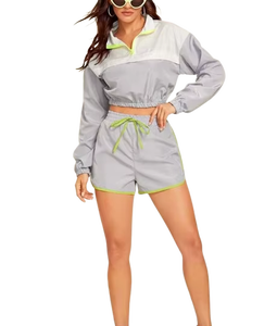 Ensemble 2 pièces pour femme : short et veste coupe-vent oversize à fermeture éclair, haut court et short - Product Image 1