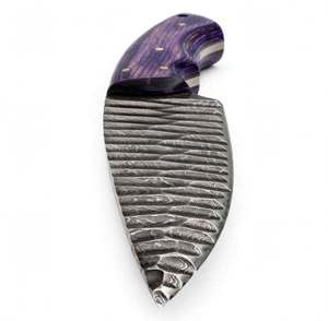 Couteau utilitaire artisanal en acier forgé, manche en bois de Pakka violet, motif cannelé, outil de artisanat - Product Image 2