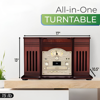 Tourne-disque vintage tout-en-un, lecteur de disques vinyles 3 vitesses, Bluetooth, lecteur de CD et de cassettes, radio AM/FM, enregistrement USB