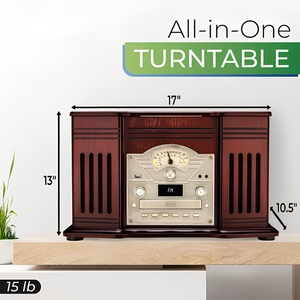 All-in-One Vintage Turntable, 3-Speed Record Player, <b>Bluetooth</b>, CD & Cassette Player, AM/FM Radio, USB Recording - Product Image 2