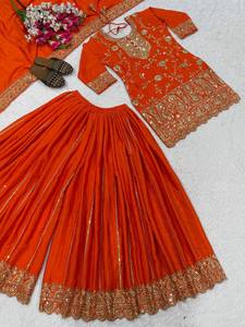 Lanzamiento de un nuevo conjunto de fiesta de diseñador: top, sharara, plazzo y dupatta. - Product Image 6