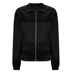 Chaqueta Bomber de Satén para Mujer Tallas Grandes, Color Negro, Oversize, con Cierre Completo, Chaqueta Varsity de Satén de Seda con Servicio OEM - Product Image 1