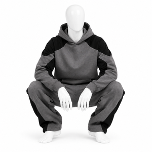 Ensemble de survêtement unisexe gris et noir à blocs de couleur avec sweat à capuche et pantalon long – Style décontracté streetwear - Product Image 5