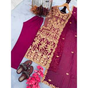 Ensemble de vêtements de soirée pour femmes de créateur Haut lourd en fausse georgette avec bas et look élégant Dupatta - Product Image 2