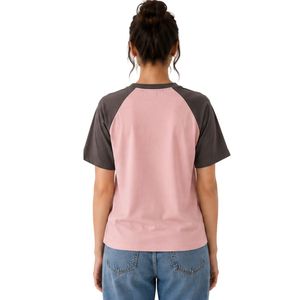 Camiseta Raglán Rosa y Gris Carbón para Mujer, Estampado Geométrico Minimalista, Cuello Redondo, Manga Corta, Algodón, Informal, Personalizada, OEM, ODM, Moda - Product Image 2