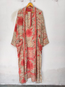 Robe longue en soie, style kimono, patchwork, pour couvrir le bikini, vêtement de nuit, robe longue, kimono indien vintage en soie recyclée, fait main - Product Image 3