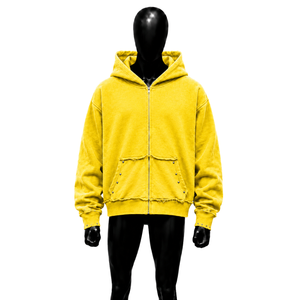 Sudadera con Capucha Amarilla Extra Grande de Alta Calidad, Cierre de Cremallera, Estilo Casual, Felpa Francesa, Algodón, Corte Regular, Estilo Otoñal, Premium - Product Image 1