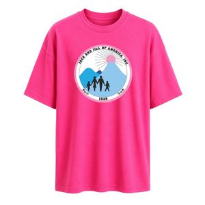 เสื้อยืดคอกลมแขนสั้นสีชมพูสด พร้อมปักโลโก้ลายตราสัญลักษณ์ Jack & Jill ที่อก และลายกราฟิกขนาดใหญ่ด้านหลัง สไตล์ลำลองแฟชั่น - Product Image 1