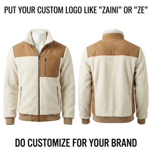<b>Men</b> Polar Fleece <b>Running</b> <b>Jacket</b> 240 GSM Brushed Full Zip Stand Collar Dark Brown Custom logo Woven Patch Embossed Reflective - Product Image 4