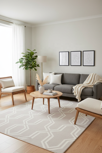 เครื่องทำพรมโพลีเอสเตอร์กันลื่นสำหรับห้องนั่งเล่นผ้าแจ็คการ์ดสีเทาอ่อน - Product Image 2