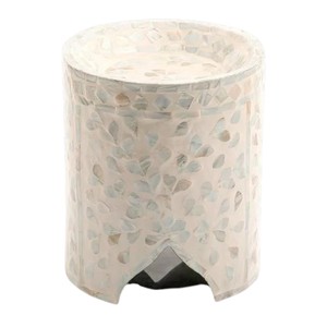 Magnifique support à gâteau en nacre, ensemble de présentation sur pied haut en mosaïque de coquillages ivoire avec base incurvée pour pâtisseries de luxe - Product Image 2