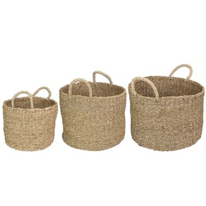Ensemble de 3 paniers en jonc de mer naturel, faits à la main, paniers de rangement, vente en gros, écologiques, fabriqués au Vietnam - Product Image 3