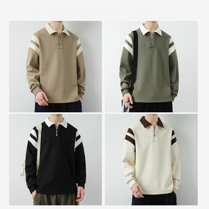 Men's Quarter Zip Sweatshirt Cream <b>Brown</b> Collar Regular Fit Casual <b>Long</b> <b>Sleeve</b> Solid Color French Terry Knitted <b>Top</b> Autumn Wear - Product Image 6