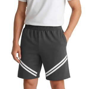 Pantalones Cortos Deportivos para Hombre, Color Gris, con Logotipo Personalizado, 100% Poliéster, Doble Raya Diagonal Blanca, Cintura Elástica, Secado Rápido, Transpirables - Product Image 2