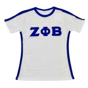 เสื้อยืดสีขาวพรีเมียม Zeta Phi Beta ปักลายตัวอักษรกรีกสีน้ำเงิน เสื้อยืดผู้หญิง ผ้าเนื้อนุ่ม สวมใส่สบาย ทันสมัย - Product Image 2