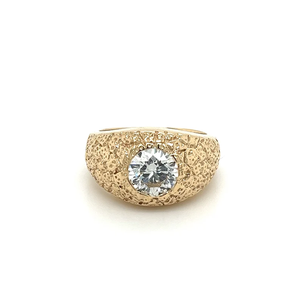 Bague de cocktail vintage en or 10 carats avec diamant rond naturel serti clos, motif floral, bague de fiançailles pour femme - Product Image 2