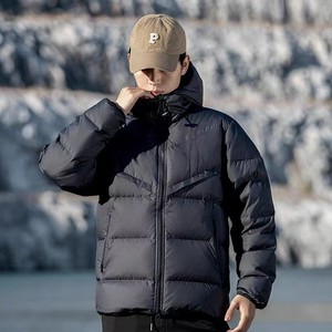 Men's Black Hooded Puffer Jacket Windproof Zipper Closure Casual Winter Outerwear 100% Polyester Solid Color Short Length - Product Image 4