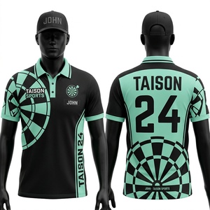 Maillot de fléchettes pour hommes, tissu interlock en polyester premium 220 GSM, noir menthe, impression numérique personnalisée du logo, nom, numéro, équipe, taille plus - Product Image 1