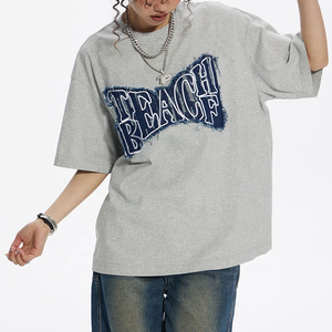 เสื้อยืดโอเวอร์ไซส์สั่งทำพิเศษ ผ้าฝ้าย 100% เสื้อยืดสตรีทแวร์ชายหญิง ปักตัวอักษร แฟชั่นลำลอง เสื้อยืดขายส่ง - Product Image 1