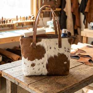 Bolso Tote de Cuero con Pelo, Piel Genuina de Vacuno, Impermeable, con Cremallera, Abierto, para Mujer, Estilo Casual y Elegante - Product Image 1