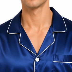 Pijamas de satén de seda para hombre, traje de dormir de manga larga, conjunto de ropa de dormir cómoda, tela suave, ajuste cómodo, tela transpirable y lisa - Product Image 6