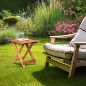 Portable Small Patio Table Outdoor <b>Folding</b> Side Table With Wood Top <b>Coffee</b> End Accent Table for Living Room Bedroom Use - Product Image 4