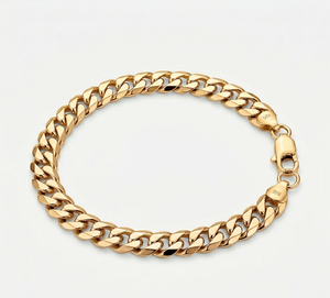 Bracelet et collier chaîne gourmette cubaine 8 mm avec saphir serti clos |   Argent sterling |   Fermoir à ressort |   Plaqué or rose |   Cadeau - Product Image 4