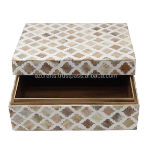 Pisces Marrakech Grid Elegance Bone Inlay Wood Trinket <b>Box</b> Resin Jewelry Case Storage with Gift <b>Packing</b> Carton Included - Product Image 1